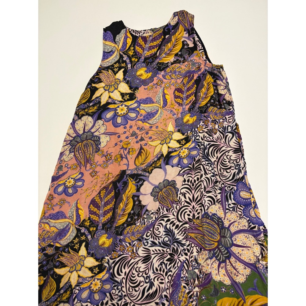 Anthropologie Midi Dress Womens SP Purple Floral Paisley Sleeveless Pockets